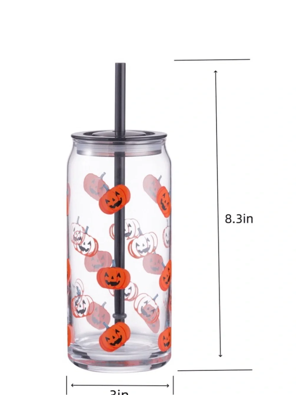 Halloween Pumpkin glass Tumbler with Straw - Orange New